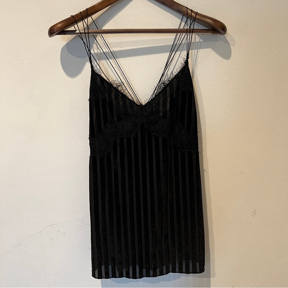 Zara NWT Trafaluc Party Velvet Striped Triple Thin Strap Semi Sheer Tank - Picture 3 of 13